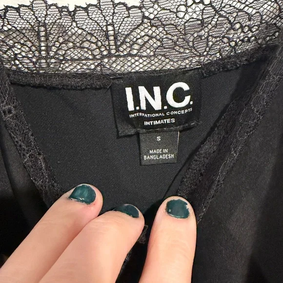 INC International Concepts Silk Black Lace Chemise - Picture 2 of 2